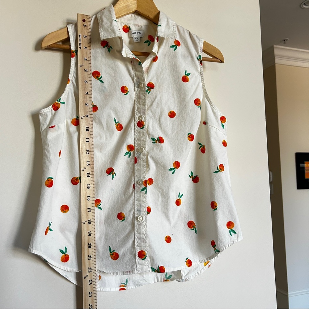 J. Crew Sleeveless Poplin Shirt in Signature Fit with Orange Print Women’s L P - Picture 6 of 6